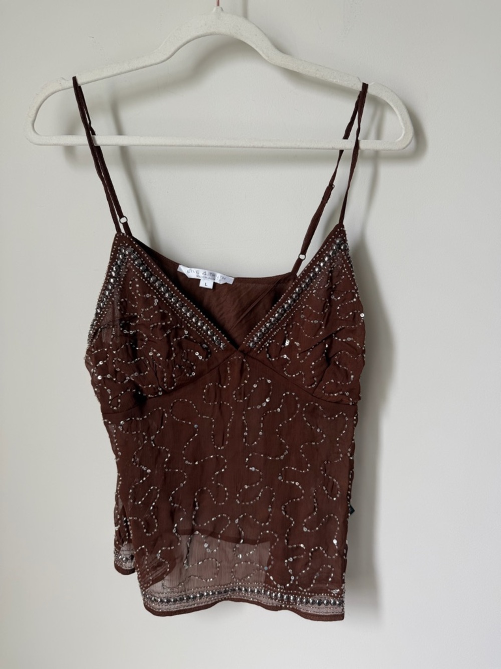 Beaded Brown Spaghetti Strap Tank Top